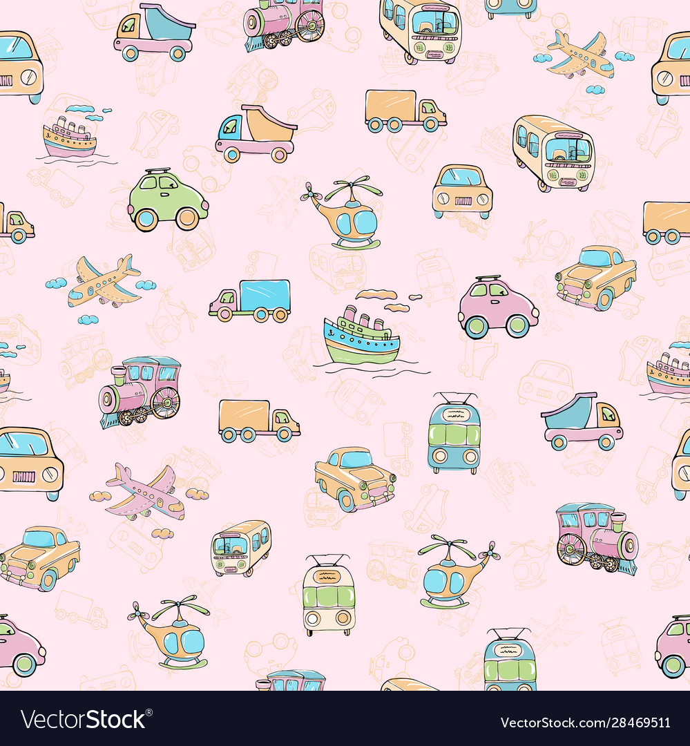 Seamless pattern with transports multicolored vector image Seamless pattern with transports multicolored