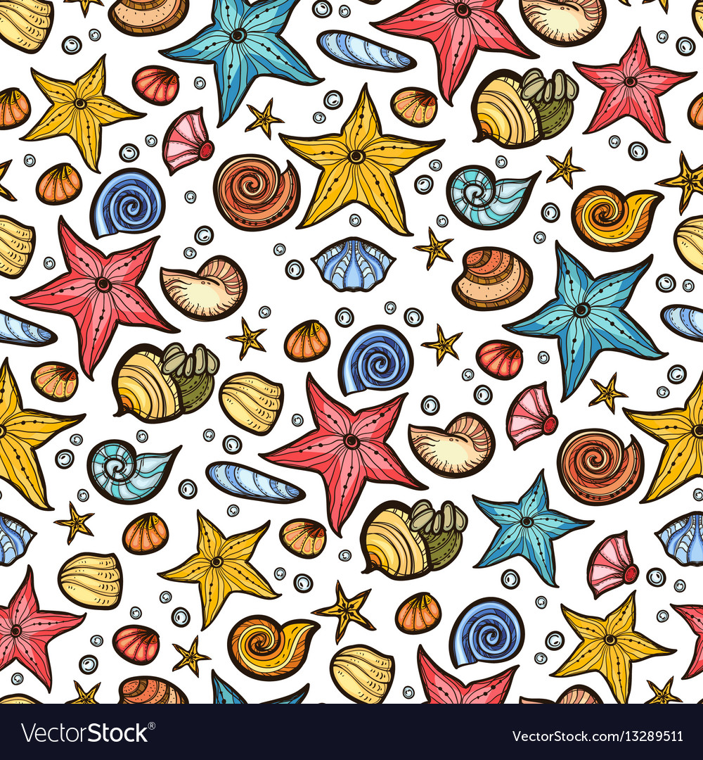 Starfish shell seamless pattern