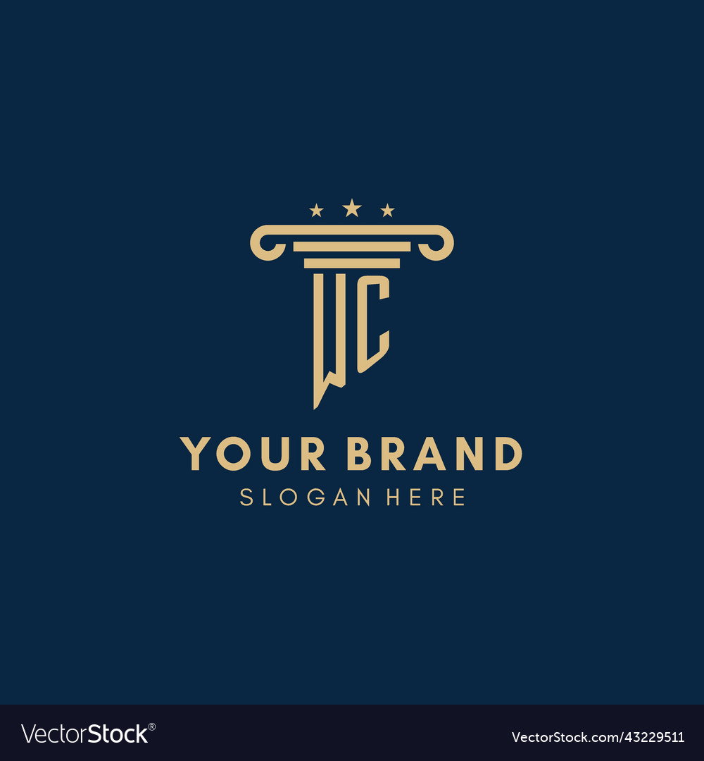 Wc monogram initial logo with pillar and stars