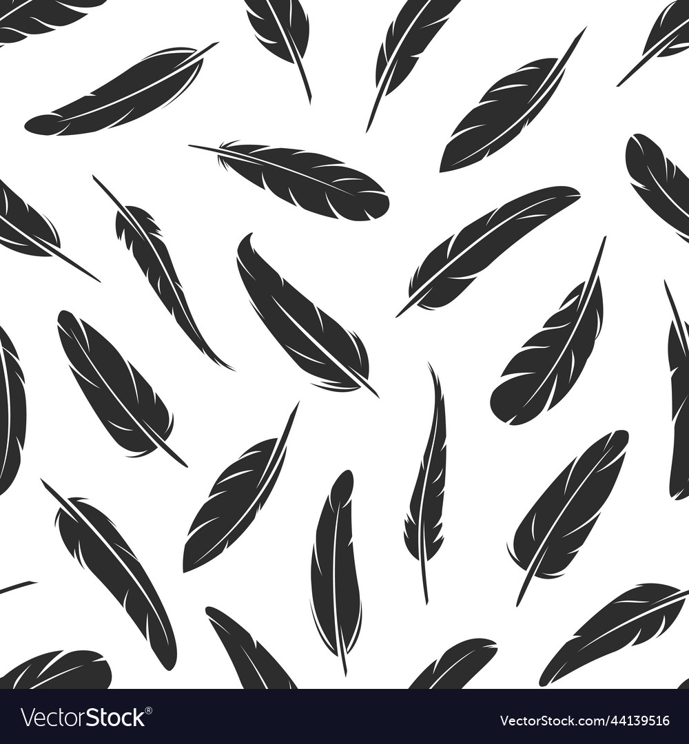 Black feathers seamless pattern quills background Vector Image