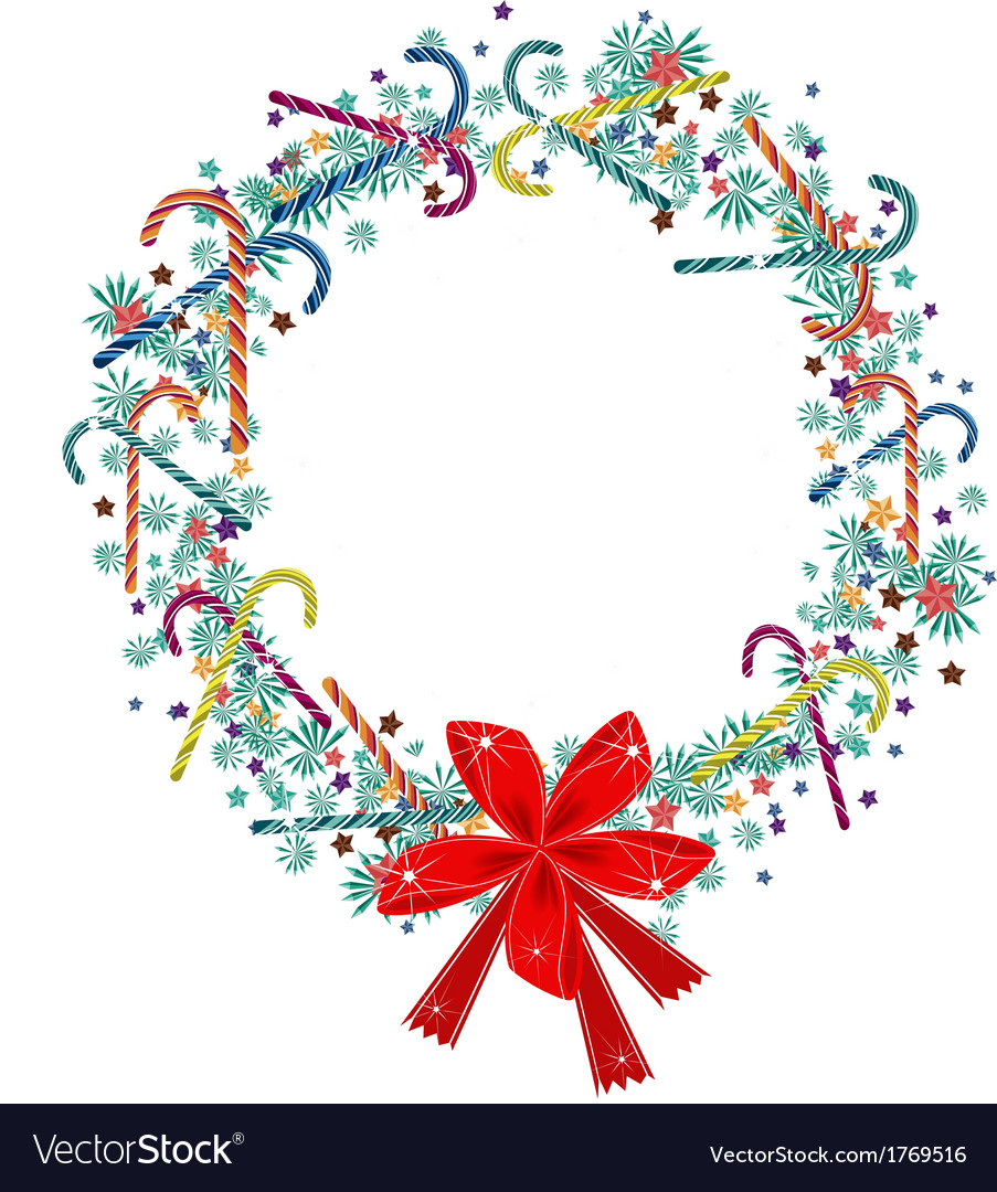 Christmas wreath with candy canes and red bow