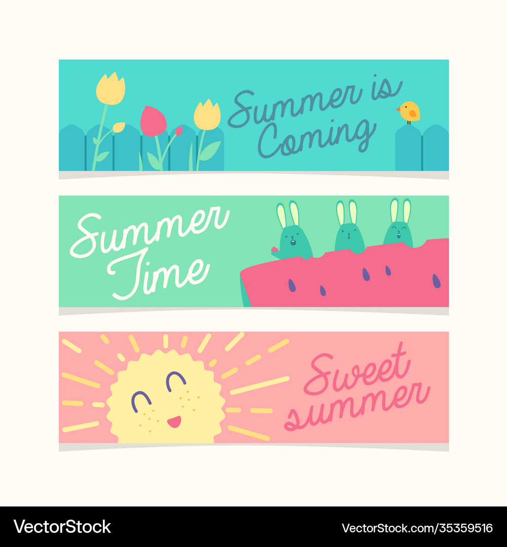Collection Horizontal Summer Banners Sweet Vector Image