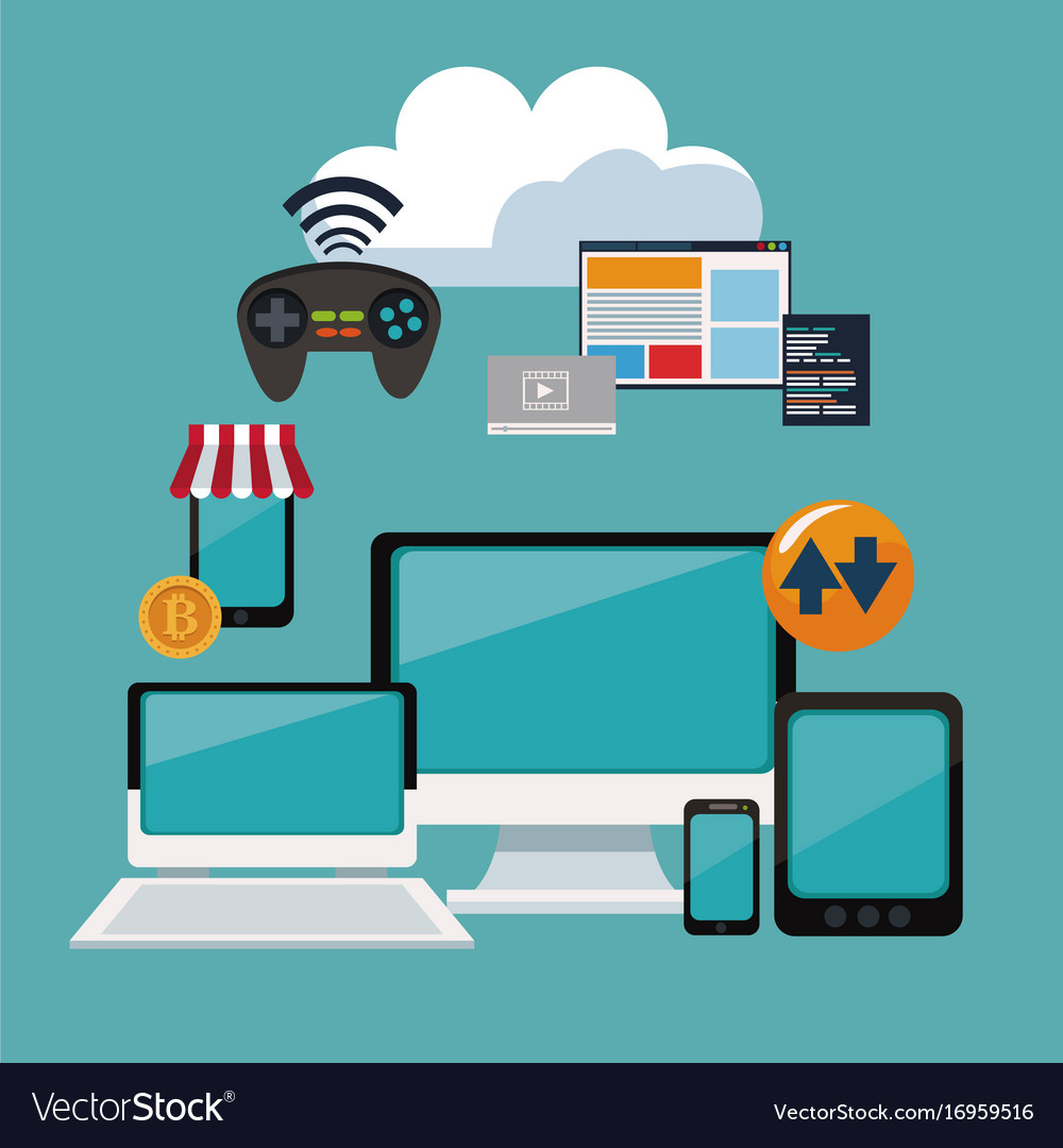 Color background of set tech and storage devices