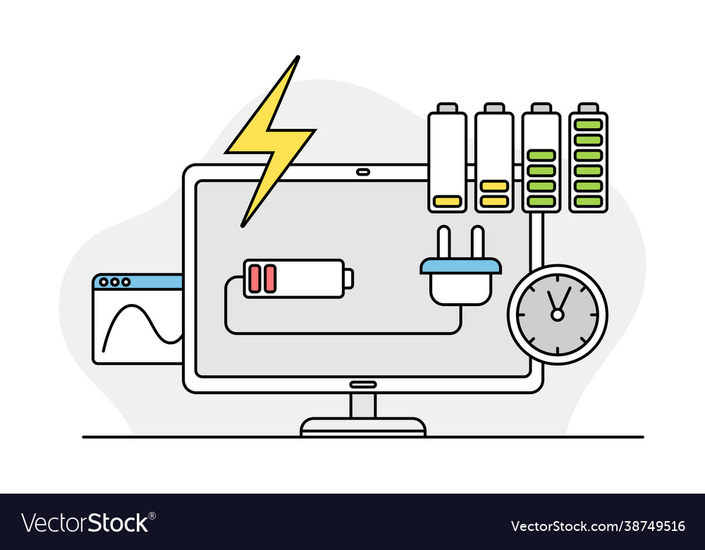 Desktop computer monitor with charging battery Vector Image Desktop computer monitor with charging battery