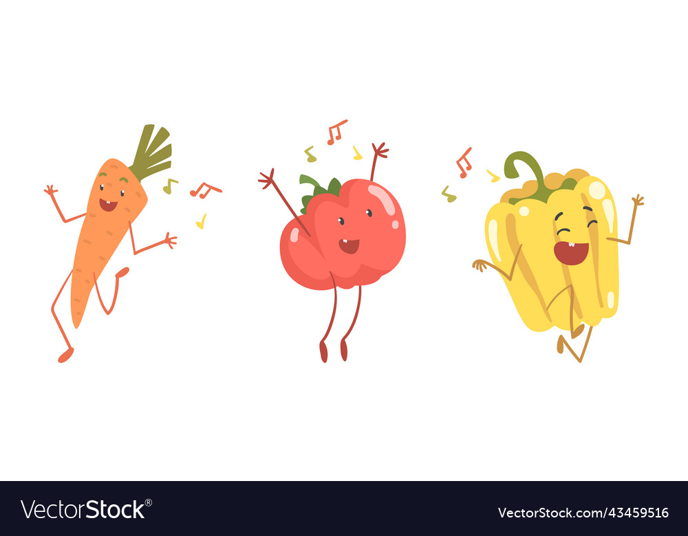 Funny carrot and tomato character dancing moving