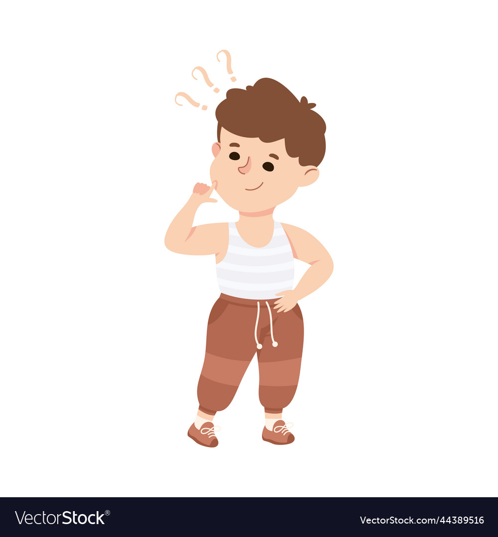 Puzzled little boy with question mark scratching