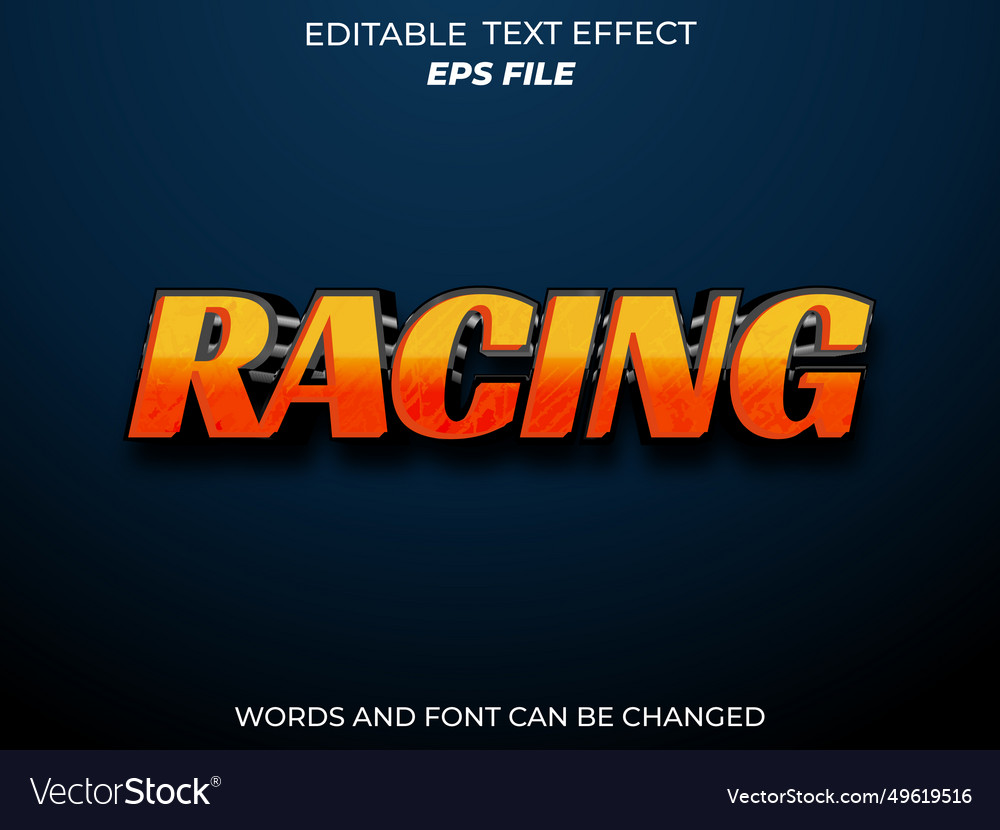 Racing text effect font editable typography 3d vector image Racing text effect font editable typography 3d