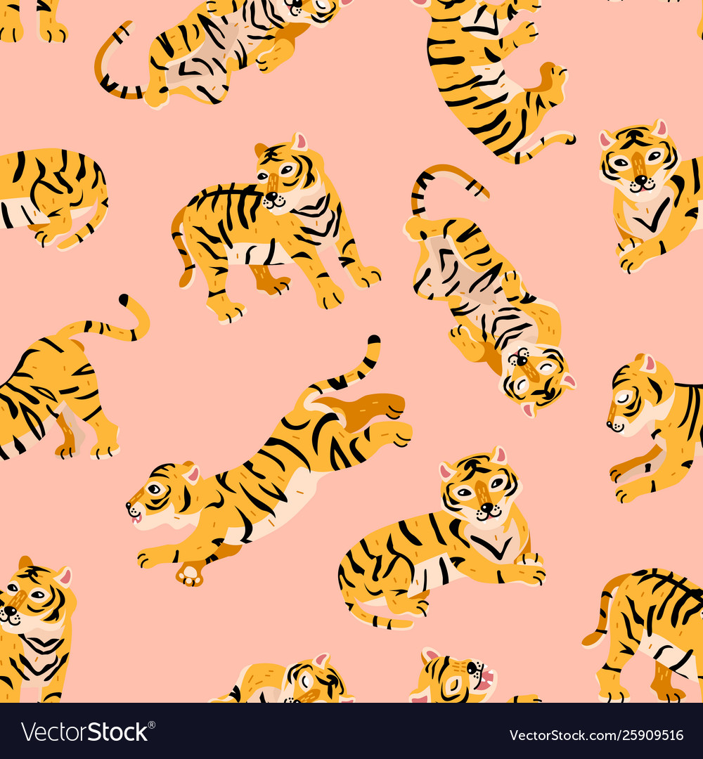 Seamless pattern with tigers child style