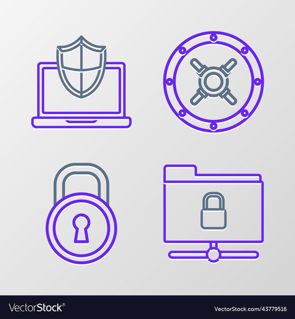 Set line ftp folder and lock safe vector image Set line ftp folder and lock safe