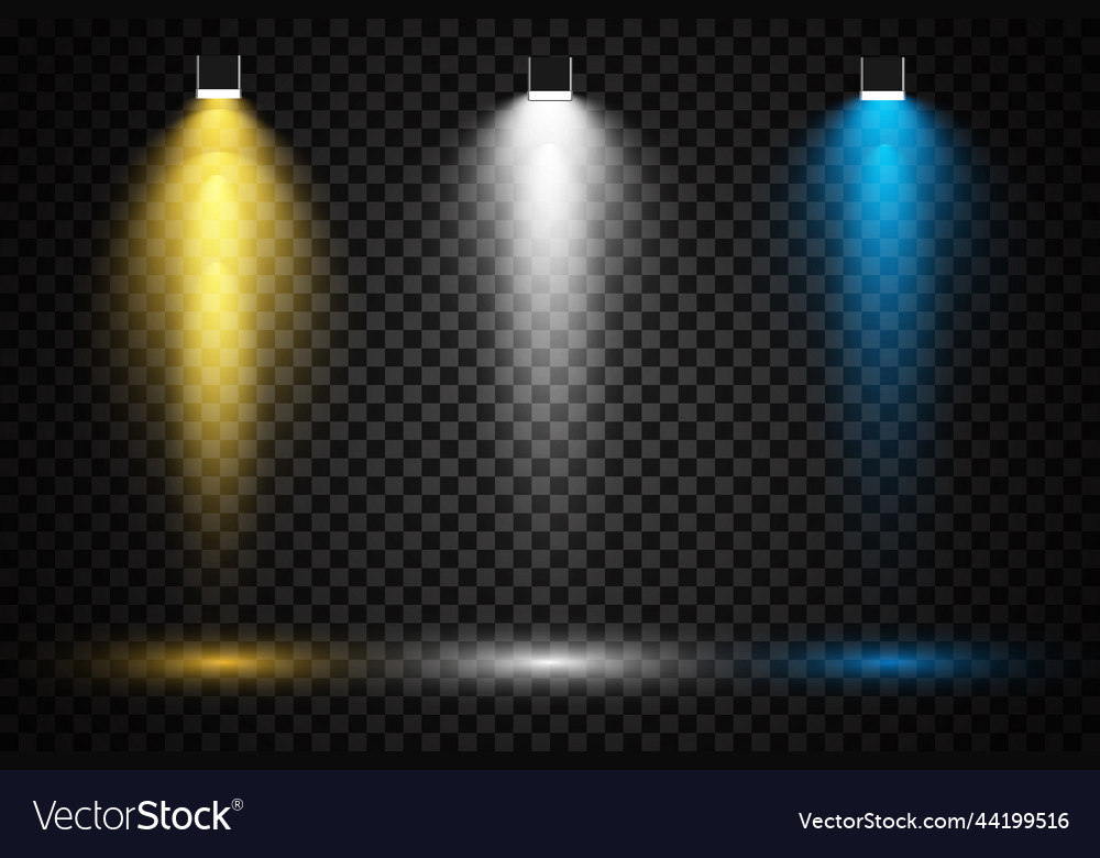 Set of colored spotlights on a transparent Vector Image