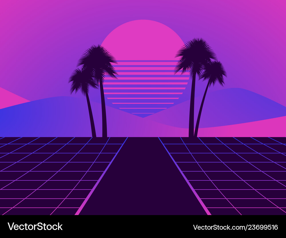Synthwave Sunset Palms Royalty Free Vector Image