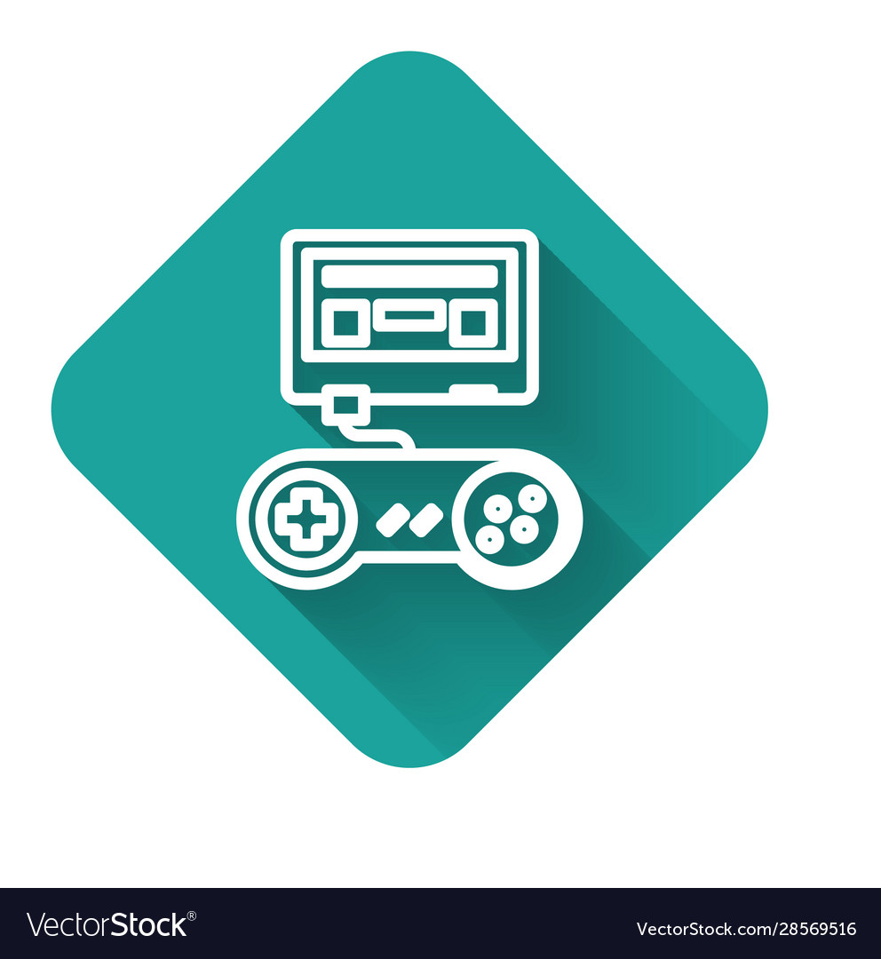 White line video game console with joystick icon