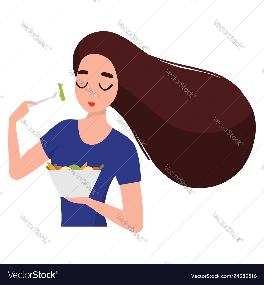 Woman eating salad Royalty Free Vector Image - VectorStock