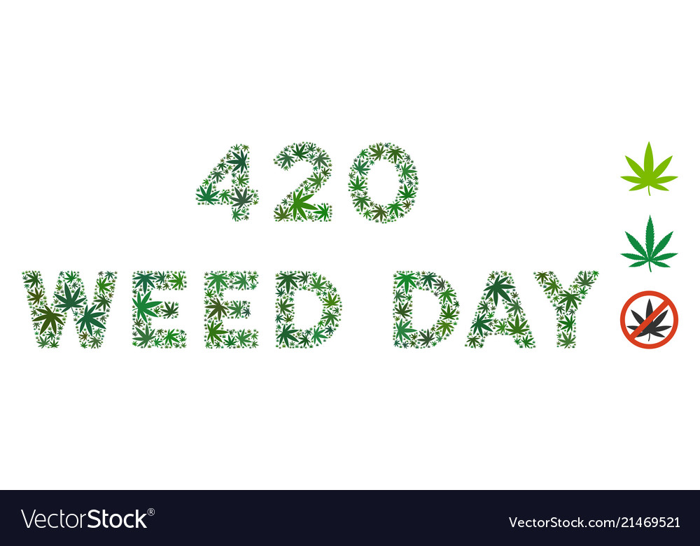 420 weed day caption collage of weed leaves Vector Image