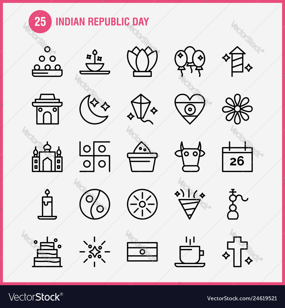 Indian republic day line icon pack for designers