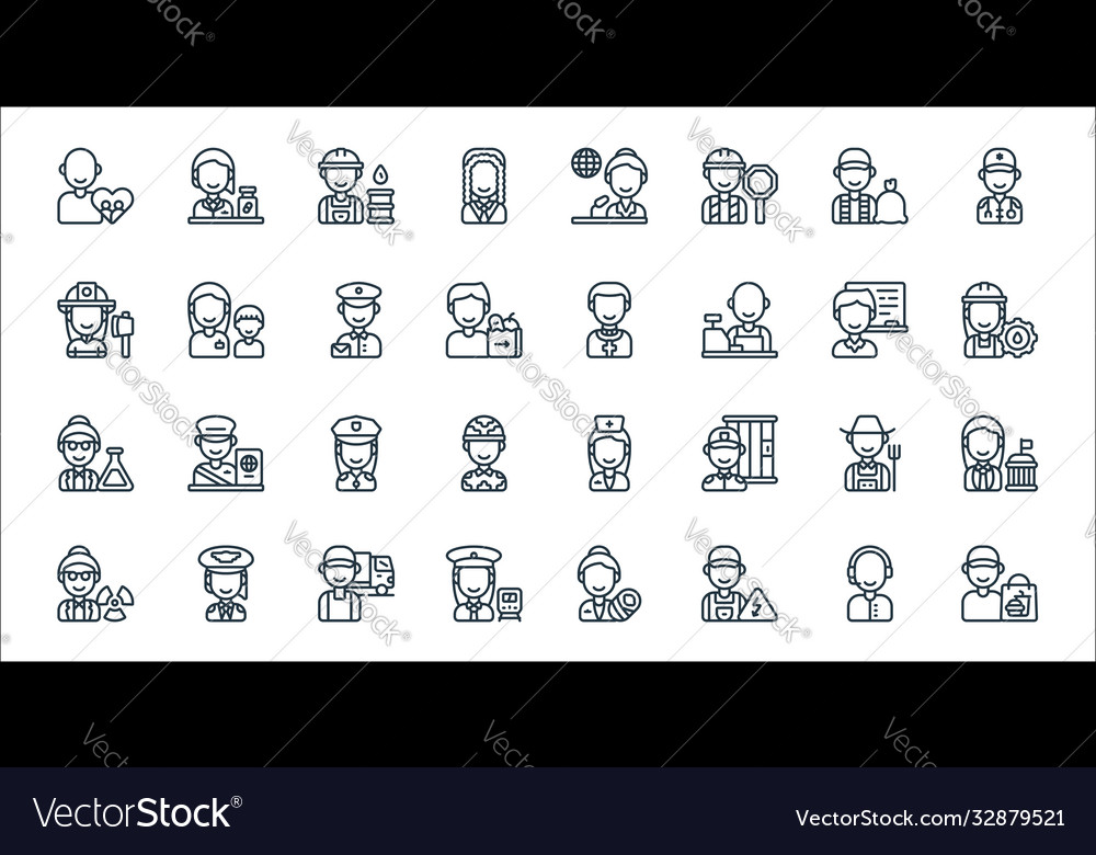 Key workers line icons linear set quality Vector Image Key workers line icons linear set quality