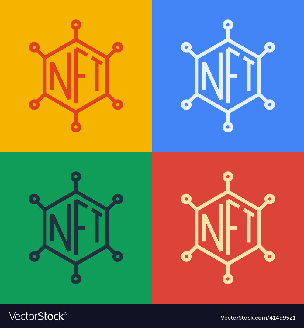 Pop art line nft blockchain technology icon