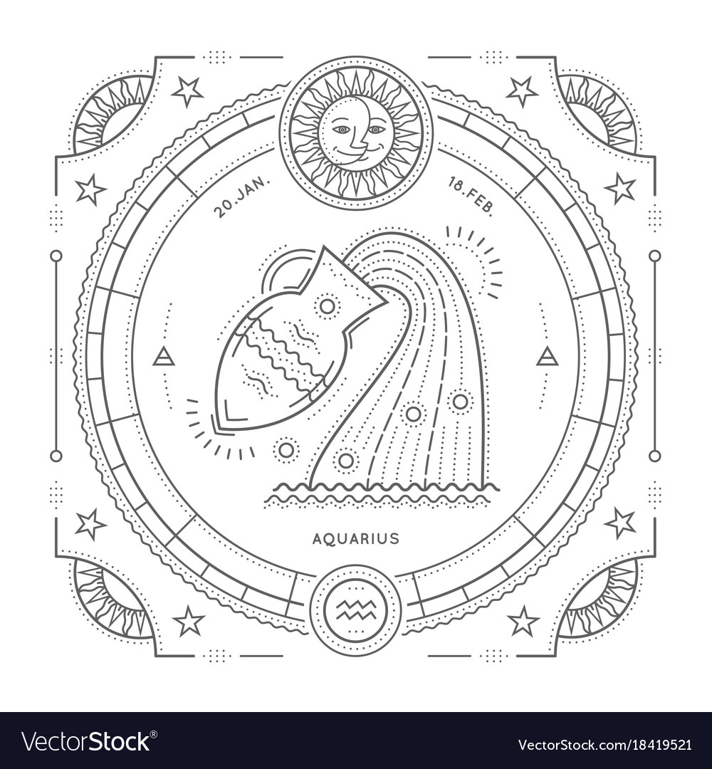 Retro Aquarius Zodiac Line Art