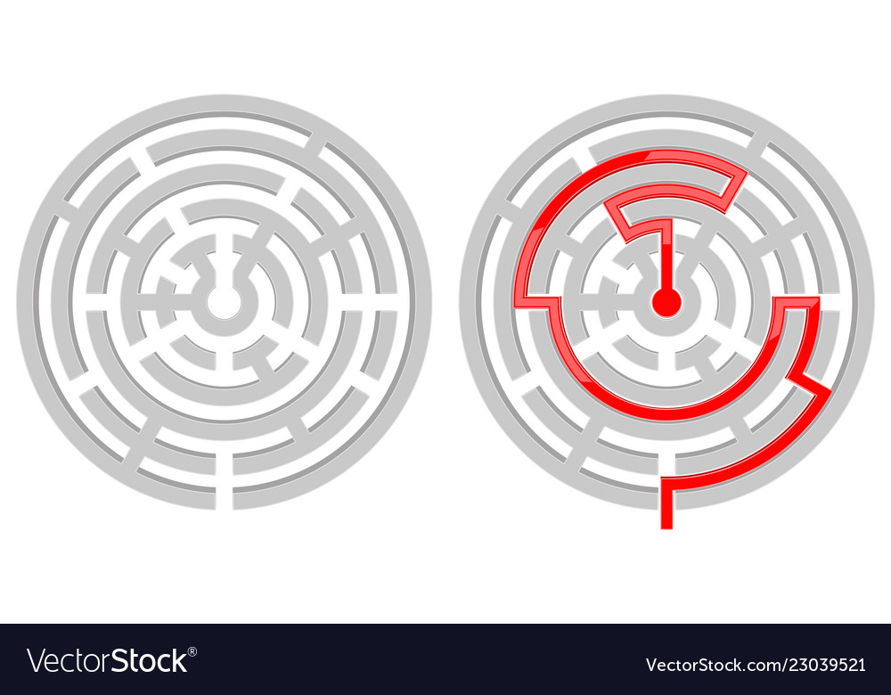 Round maze with solution and without red