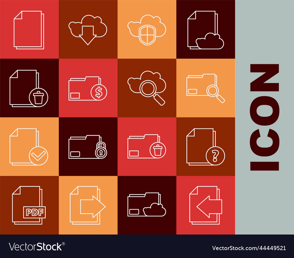 Set line next page arrow unknown document search vector image Set line next page arrow unknown document search