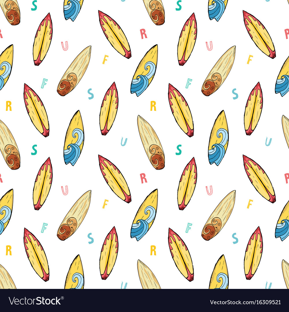 Surf boards seamless pattern hand drawn sketch