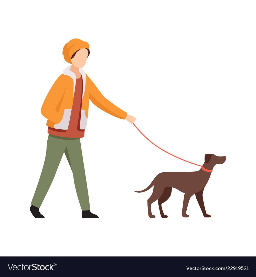 Young man walking with dog in autumn casual Vector Image