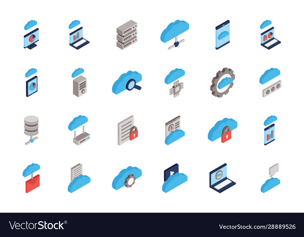 Bundle cloud computing tech icons Royalty Free Vector Image