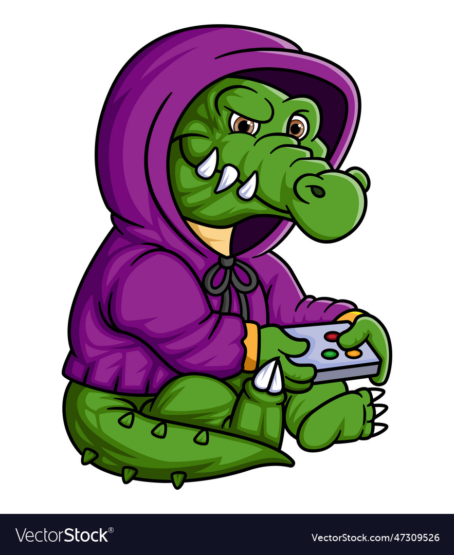 Crocodile playing game with controller cartoon