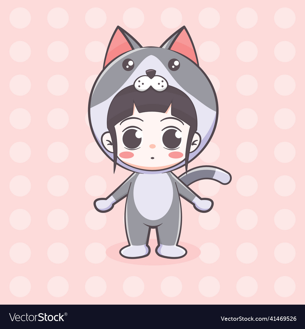 Cute cat costume girl cartoon