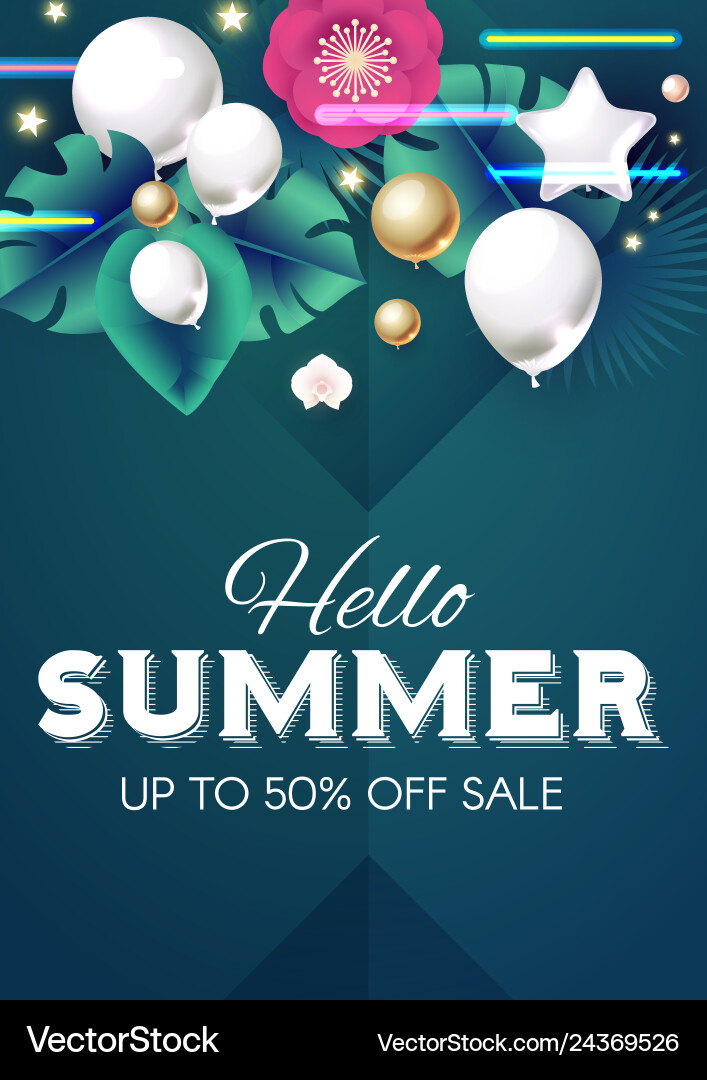 Hello summer design template with palm leaves Vector Image