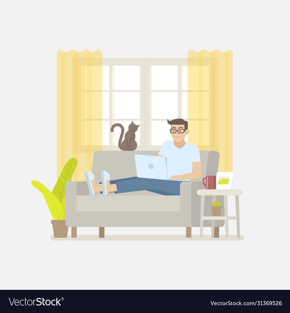 Man Working on Sofa at Home