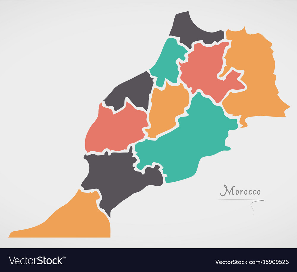 Morocco map with states and modern round shapes