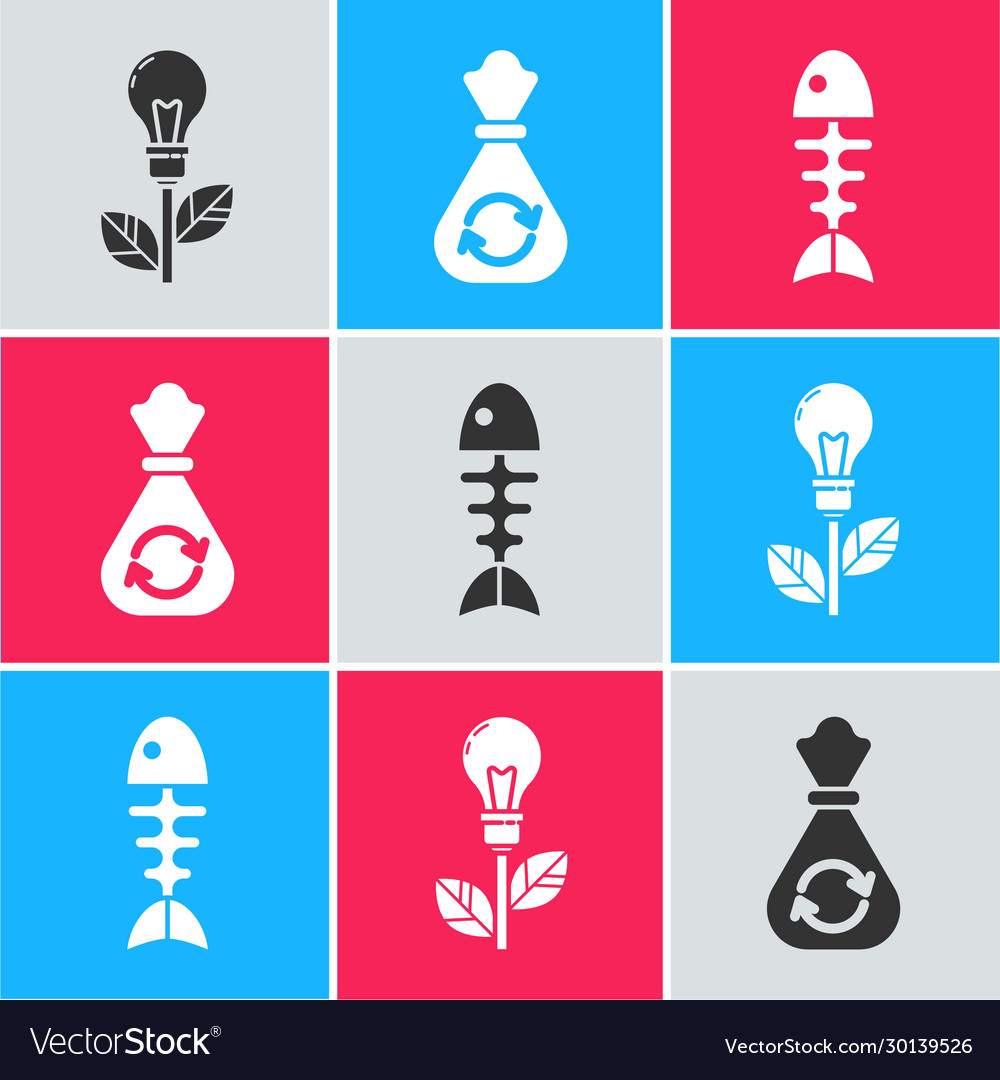 Set light bulb with leaf garbage bag with recycle Vector Image