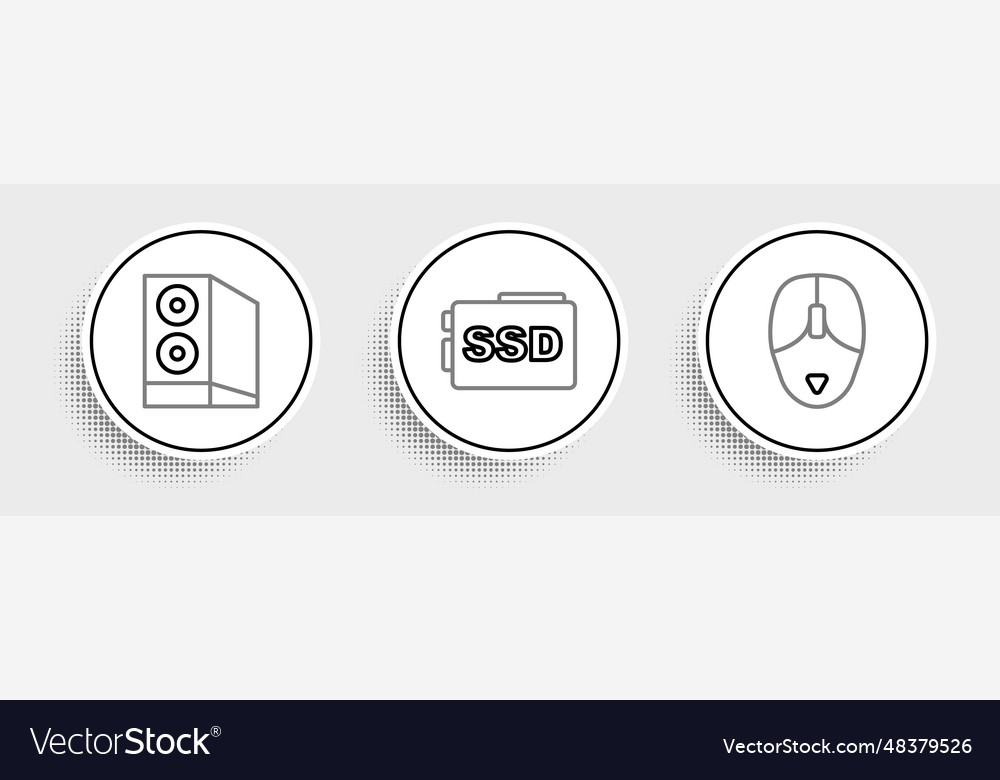 Set line computer mouse case of and ssd vector image Set line computer mouse case of and ssd