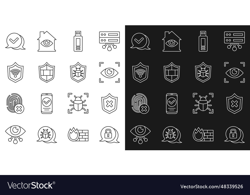Set line cyber security shield with cross mark Vector Image Set line cyber security shield with cross mark