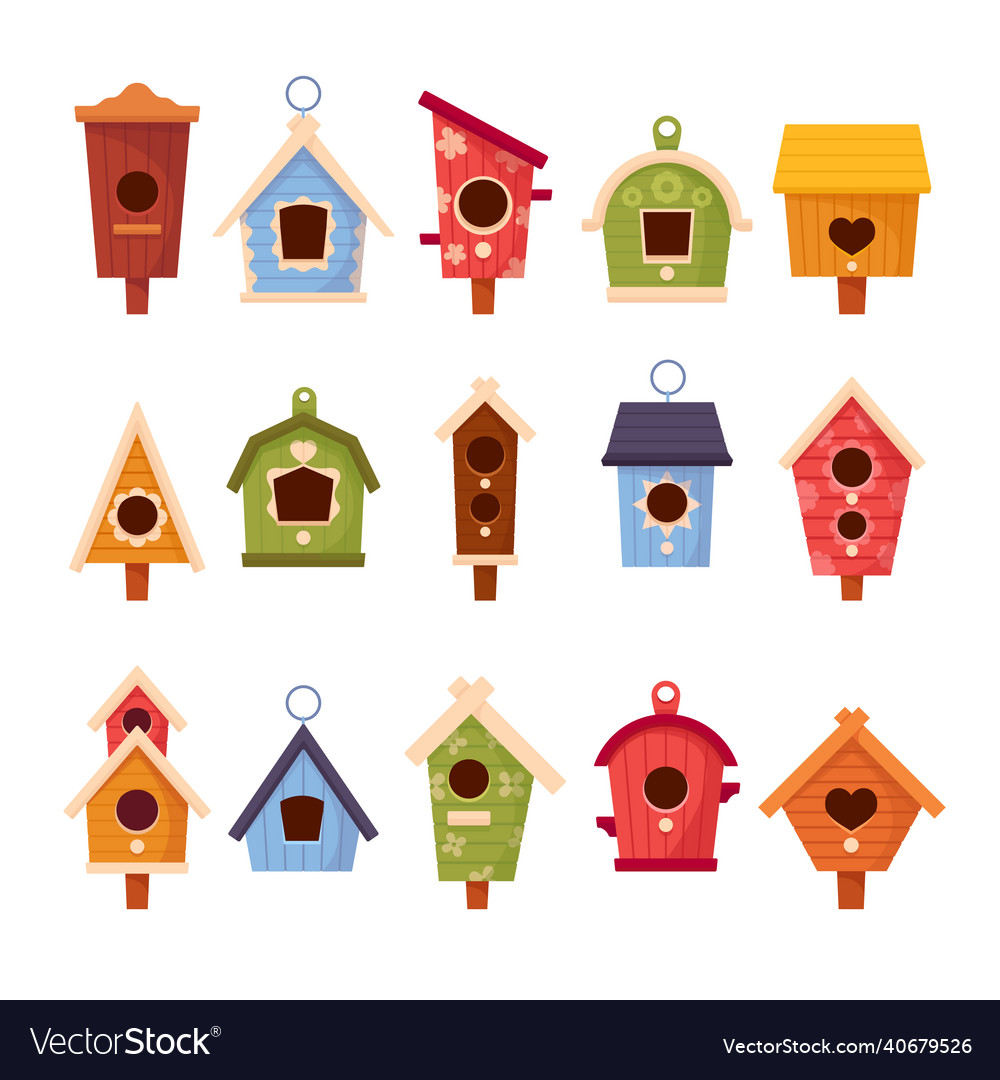 Set of wooden bird houses different shapes Vector Image