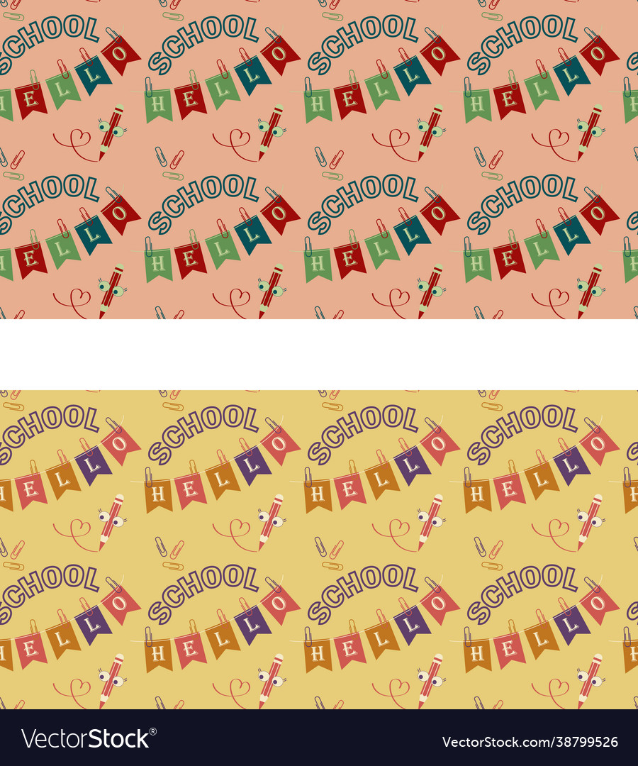 Set seamless patterns hello school