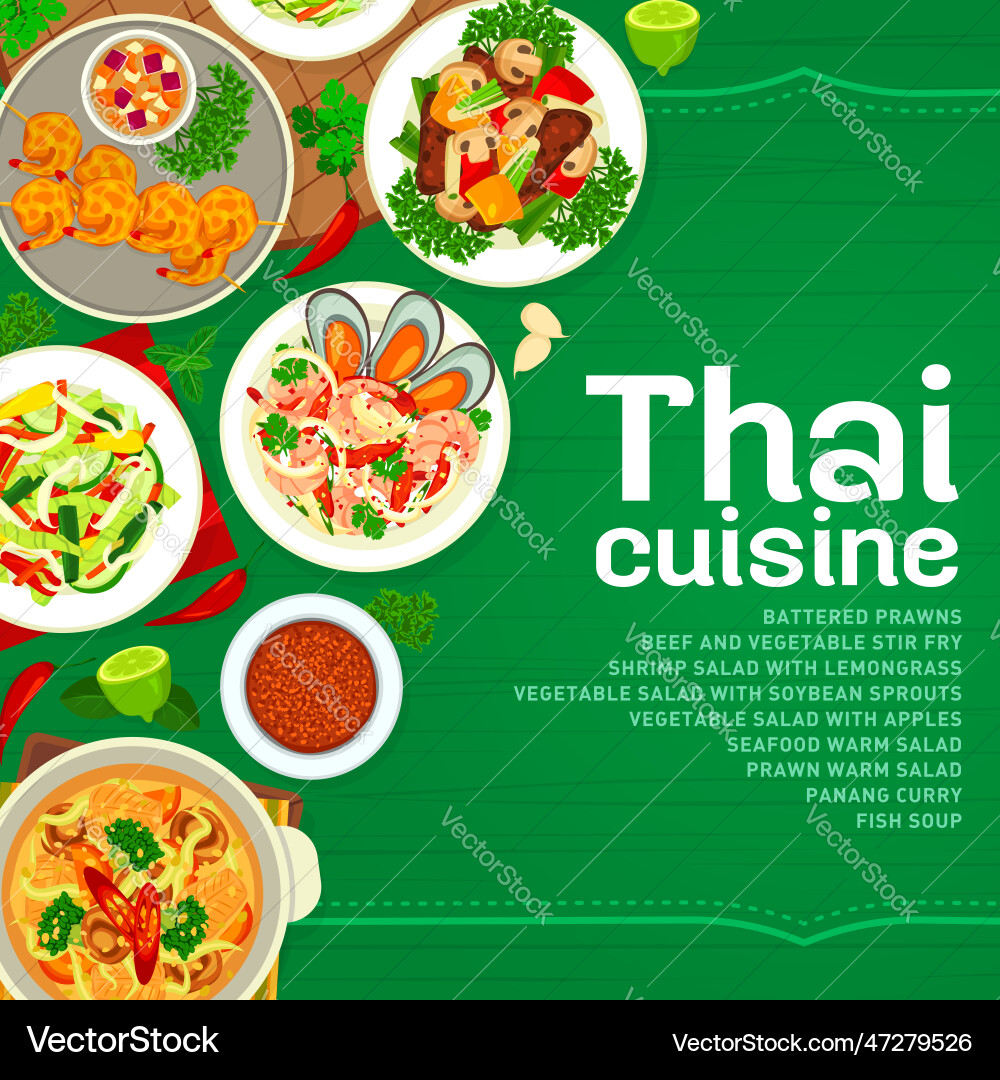Thai cuisine menu cover page template Royalty Free Vector