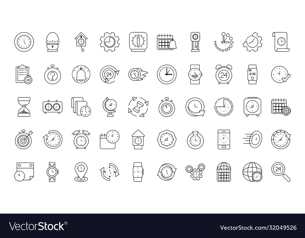 Time and clocks icon set line style
