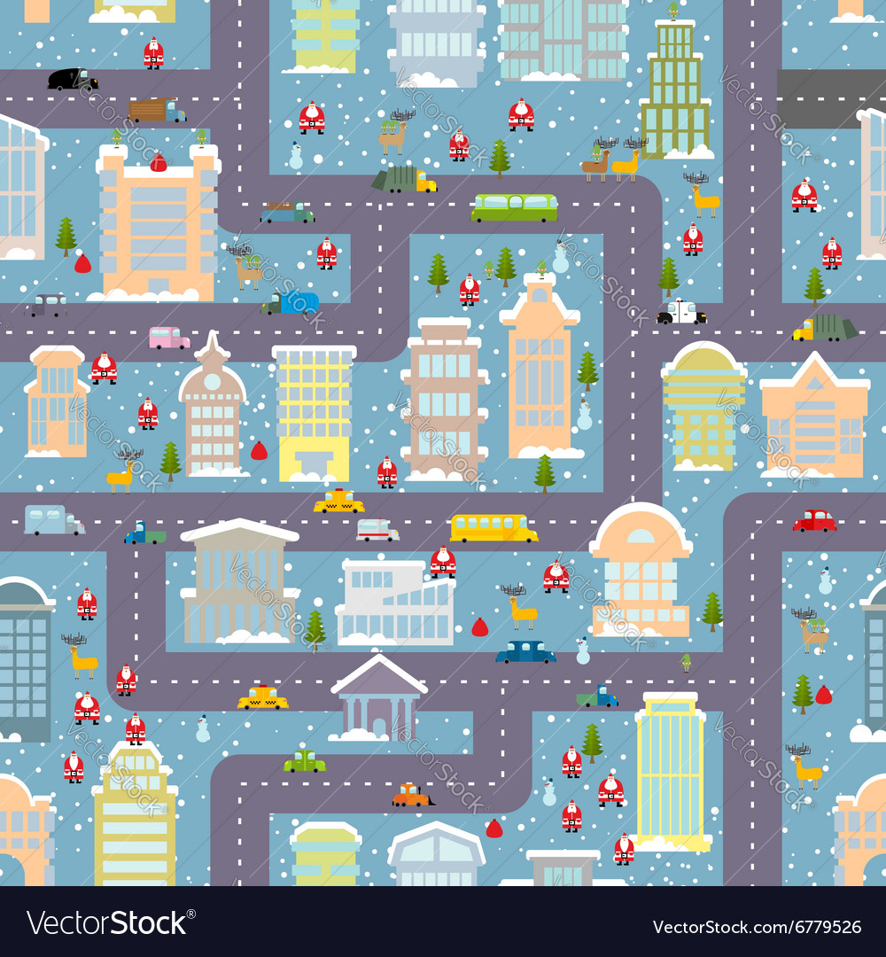 Winter city seamless pattern christmas in city map