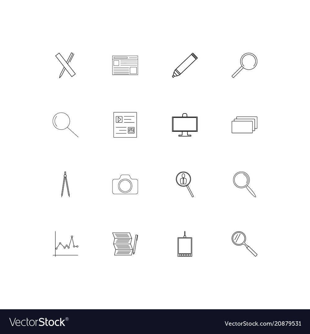 Creative process and design linear thin icons set