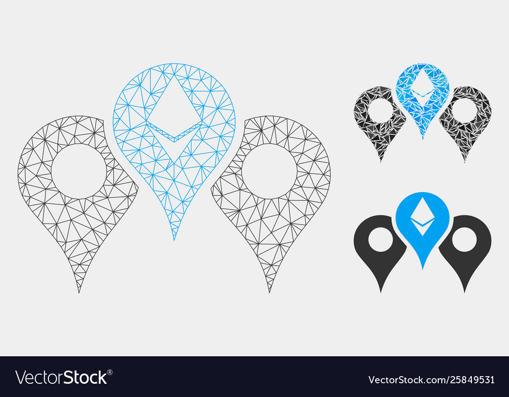 Ethereum map pointers mesh 2d model vector image Ethereum map pointers mesh 2d model