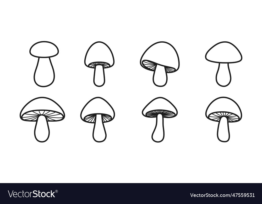 Hand drawn cartoon flat mushroom icon set Vector Image