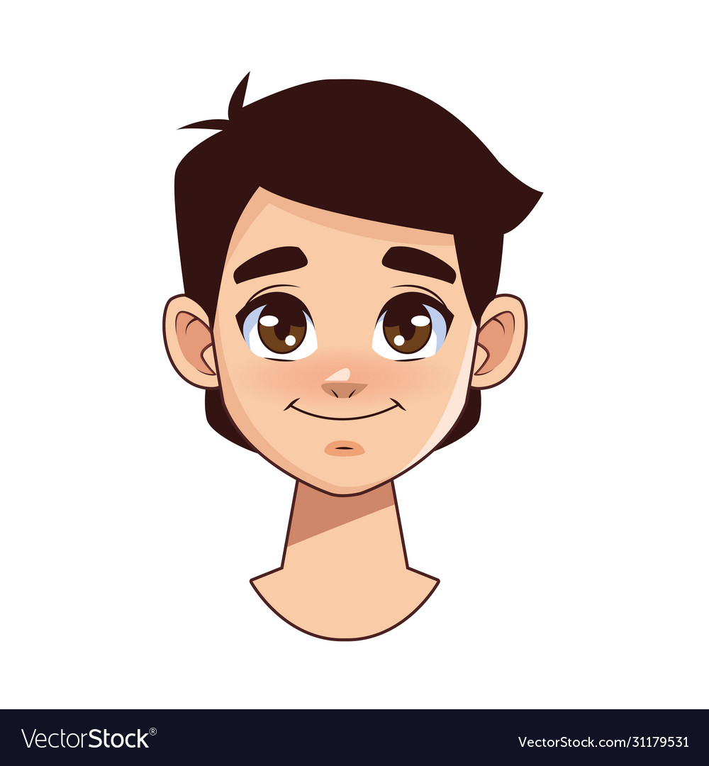 Happy young boy teenager head character Royalty Free Vector