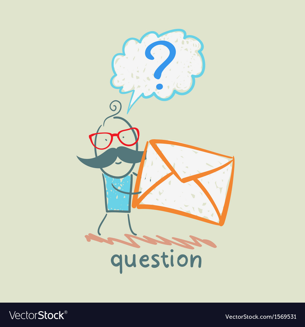 Man with a question mark holds an envelope