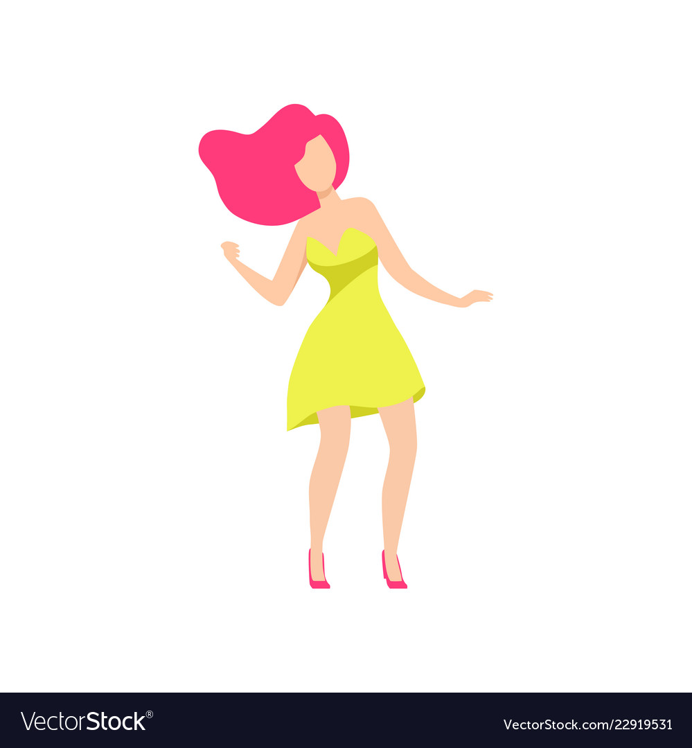 Pretty girl in yellow dress dancing at party Vector Image