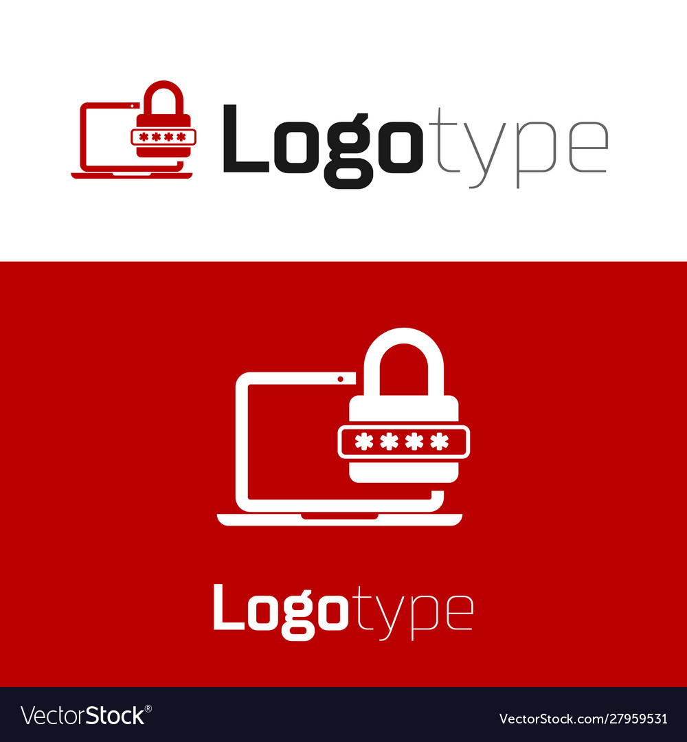 Red laptop with password notification and lock vector image Red laptop with password notification and lock