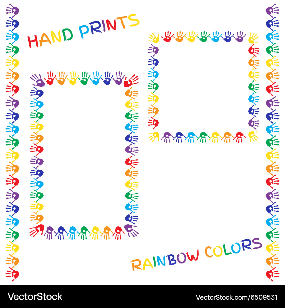 Set frames and borders hand prints in rainbow Vector Image