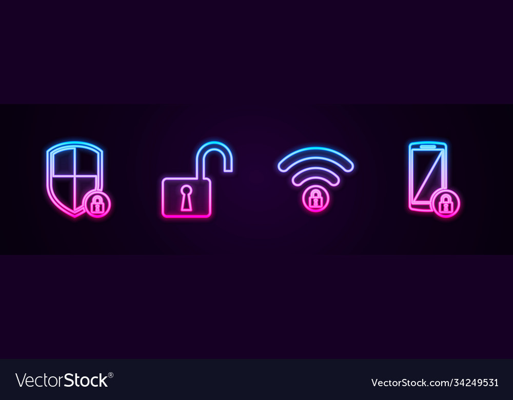 Set line shield security with lock open padlock vector image Set line shield security with lock open padlock