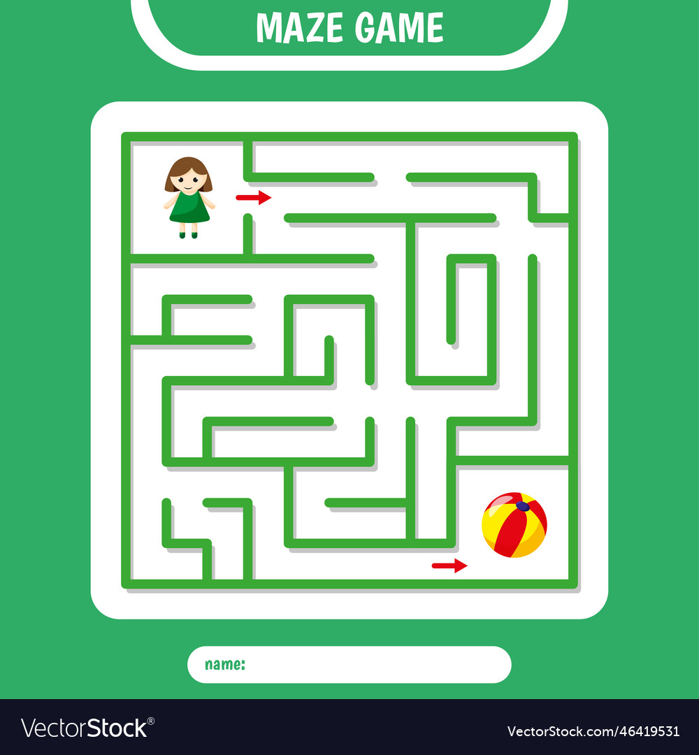 Square maze for kids help girl find ball simple